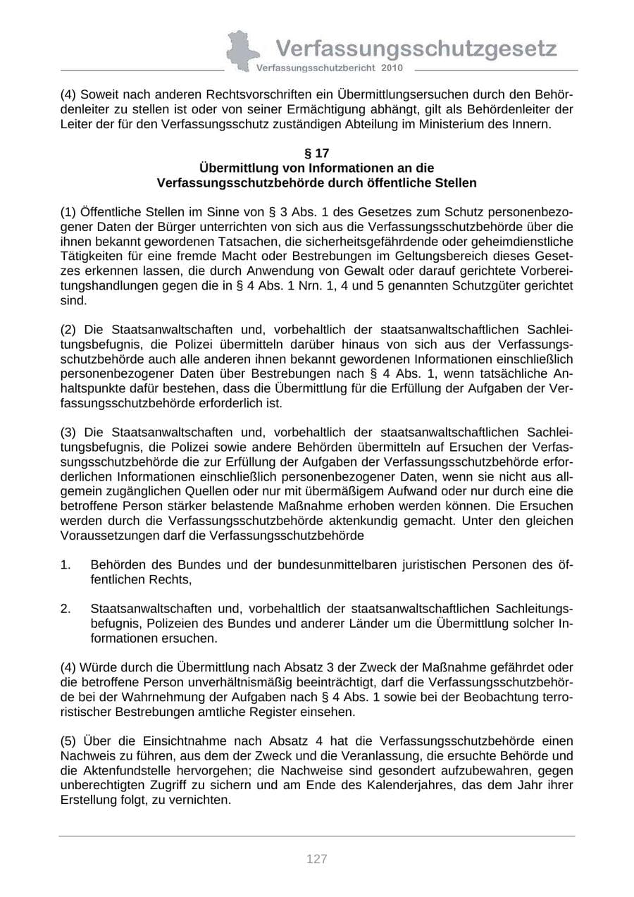 Seite 129 des Verfassungsschutzbericht 2010 Sachsen-Anhalt