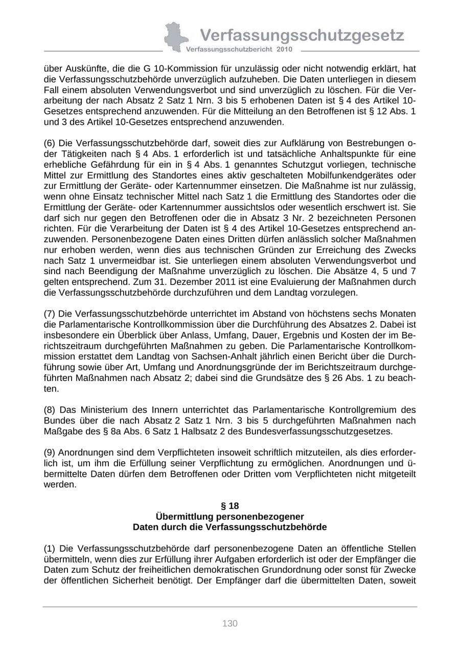 Seite 132 des Verfassungsschutzbericht 2010 Sachsen-Anhalt