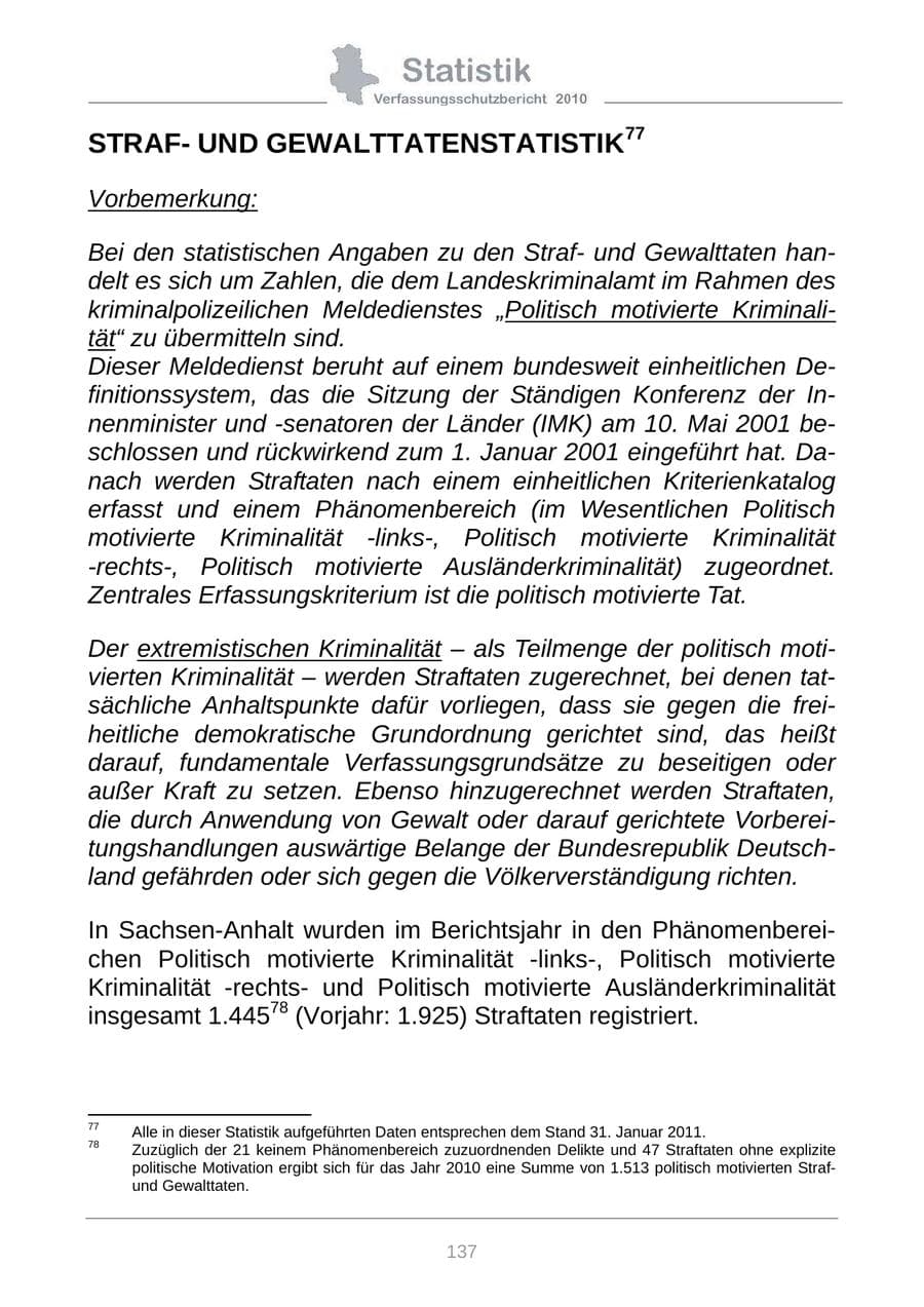 Seite 139 des Verfassungsschutzbericht 2010 Sachsen-Anhalt