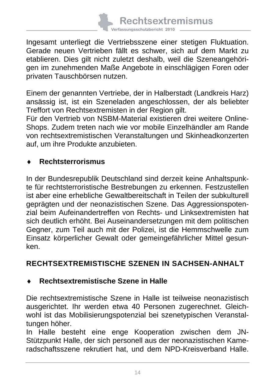 Seite 16 des Verfassungsschutzbericht 2010 Sachsen-Anhalt