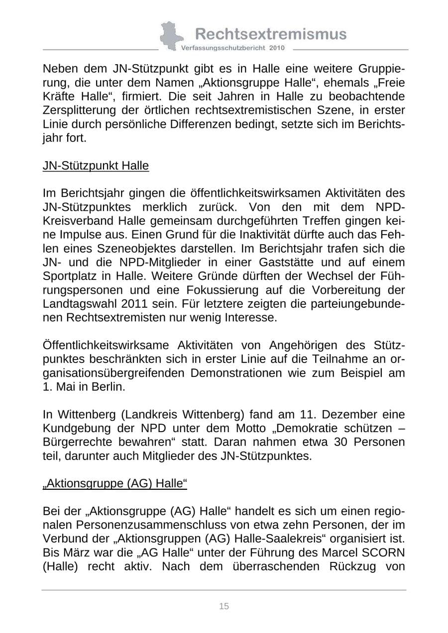 Seite 17 des Verfassungsschutzbericht 2010 Sachsen-Anhalt