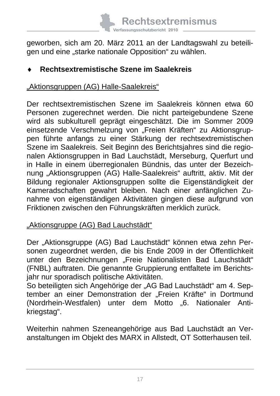 Seite 19 des Verfassungsschutzbericht 2010 Sachsen-Anhalt