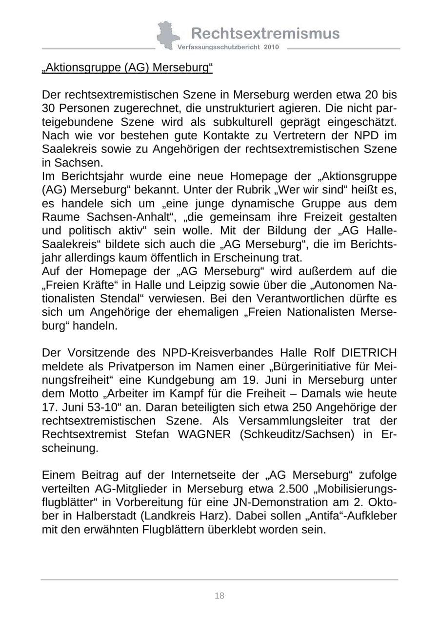 Seite 20 des Verfassungsschutzbericht 2010 Sachsen-Anhalt