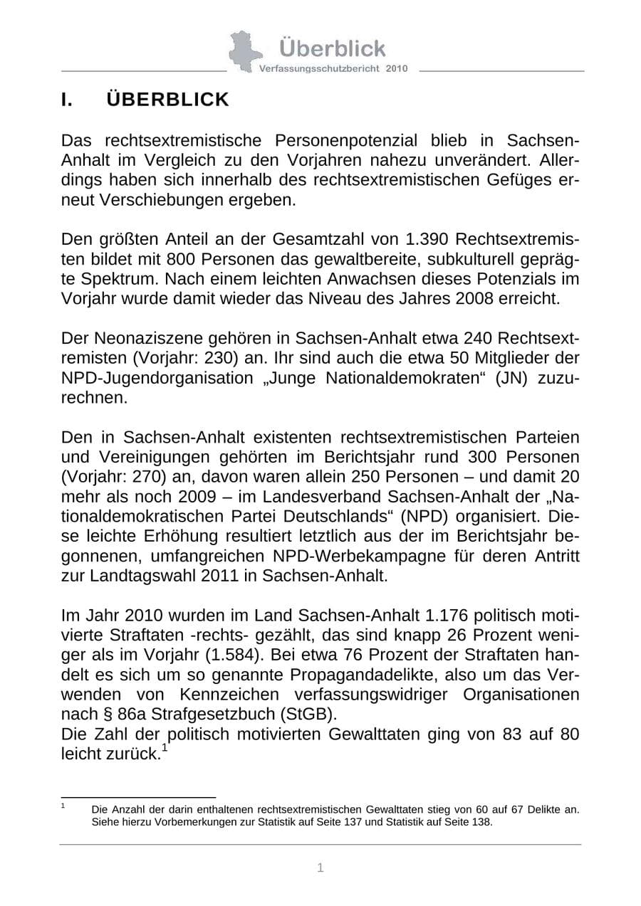 Seite 3 des Verfassungsschutzbericht 2010 Sachsen-Anhalt