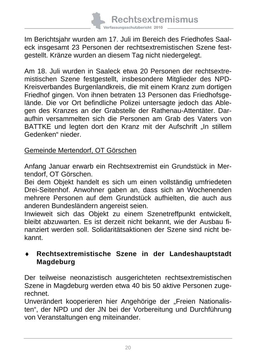 Seite 22 des Verfassungsschutzbericht 2010 Sachsen-Anhalt