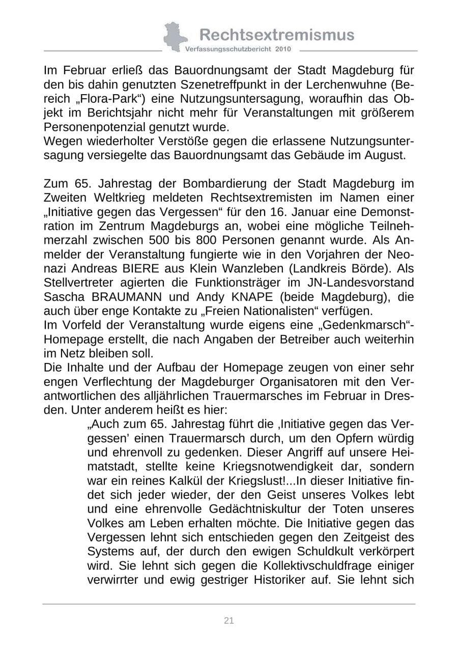 Seite 23 des Verfassungsschutzbericht 2010 Sachsen-Anhalt
