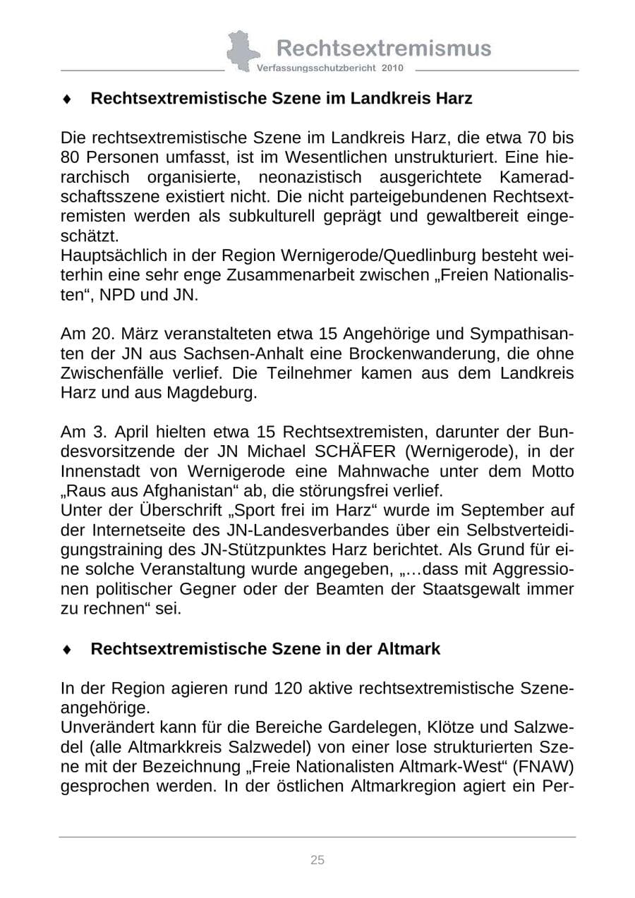 Seite 27 des Verfassungsschutzbericht 2010 Sachsen-Anhalt