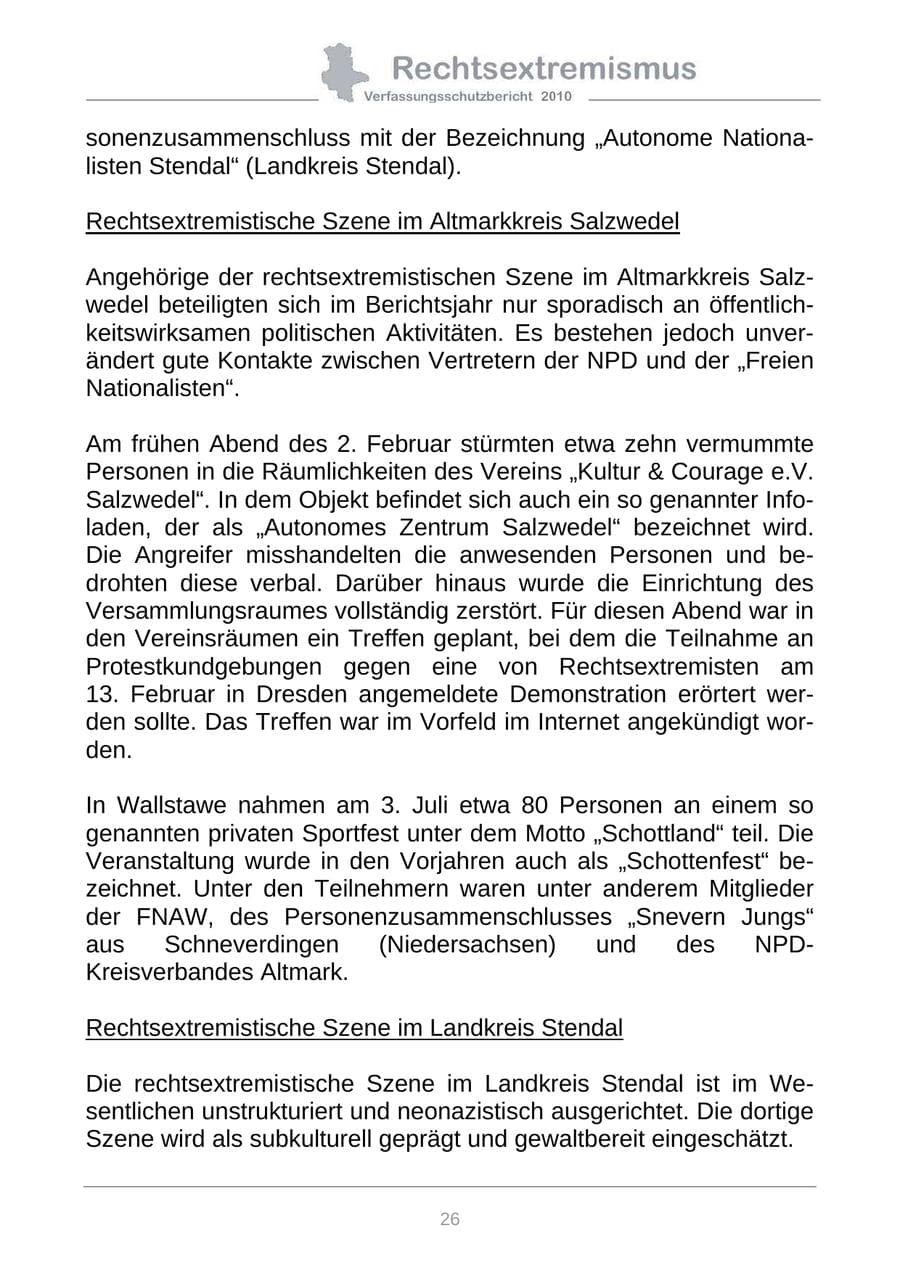 Seite 28 des Verfassungsschutzbericht 2010 Sachsen-Anhalt