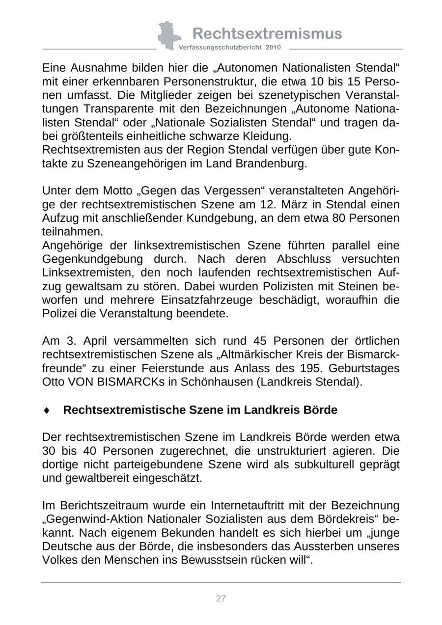 Seite 29 des Verfassungsschutzbericht 2010 Sachsen-Anhalt