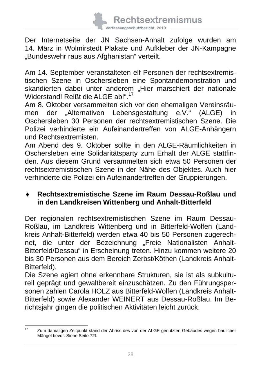 Seite 30 des Verfassungsschutzbericht 2010 Sachsen-Anhalt