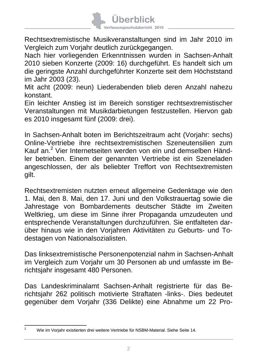 Seite 4 des Verfassungsschutzbericht 2010 Sachsen-Anhalt