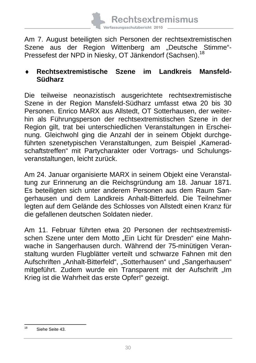 Seite 32 des Verfassungsschutzbericht 2010 Sachsen-Anhalt