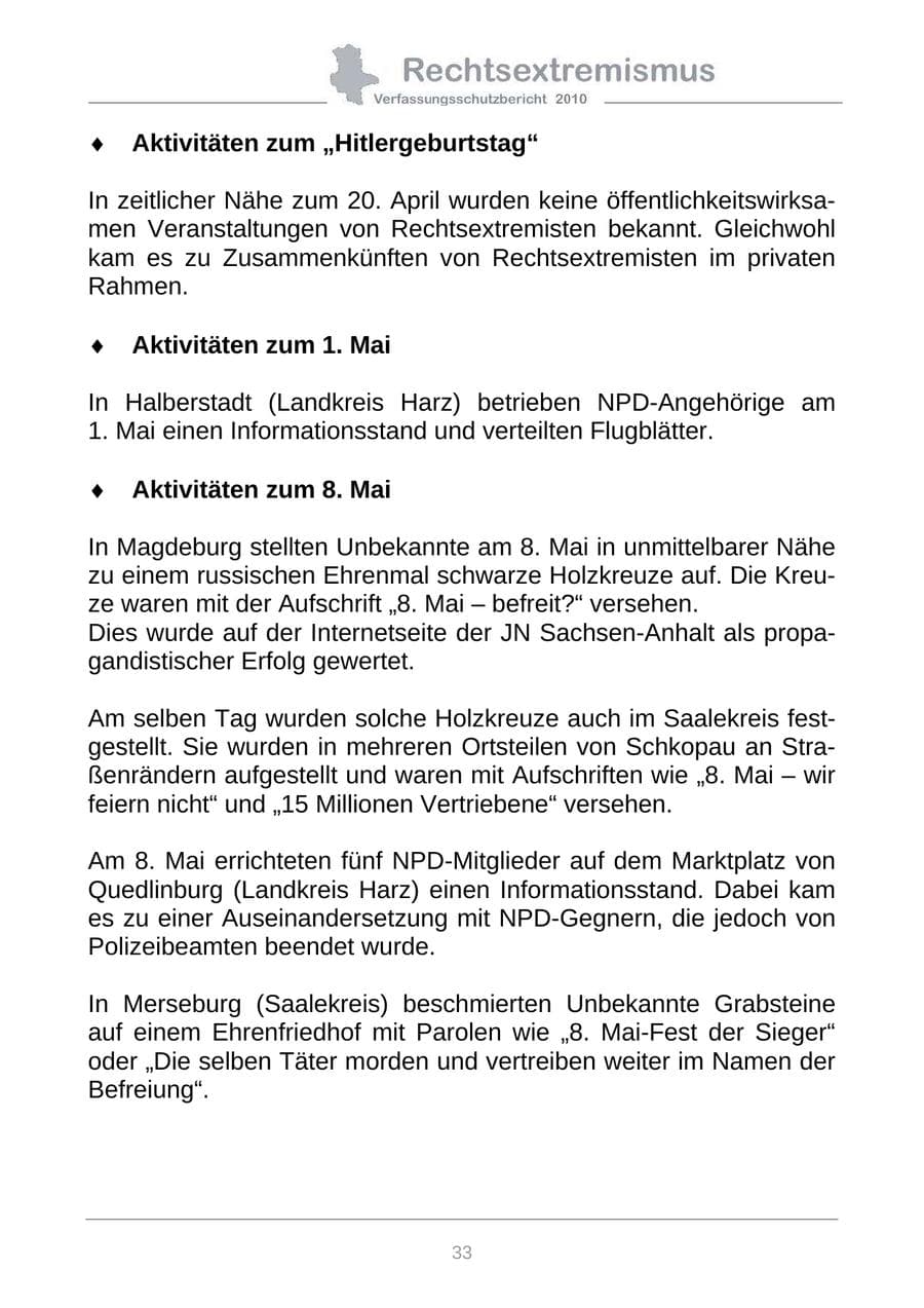 Seite 35 des Verfassungsschutzbericht 2010 Sachsen-Anhalt