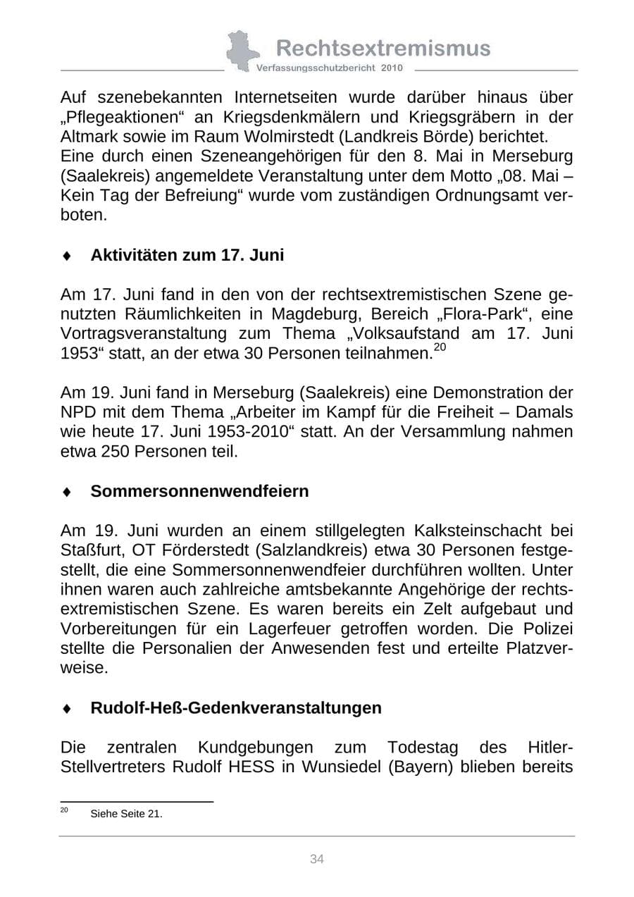 Seite 36 des Verfassungsschutzbericht 2010 Sachsen-Anhalt