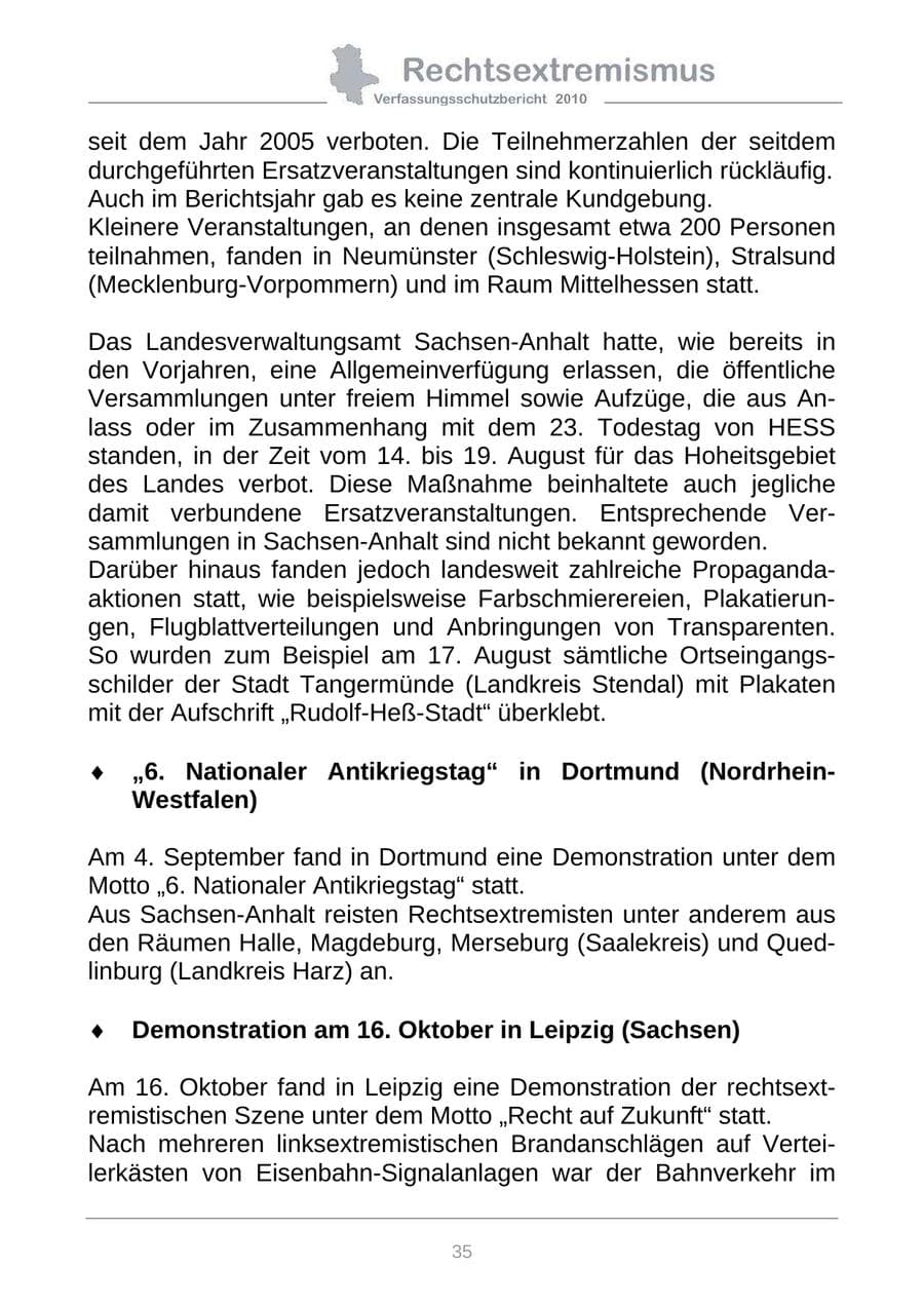 Seite 37 des Verfassungsschutzbericht 2010 Sachsen-Anhalt