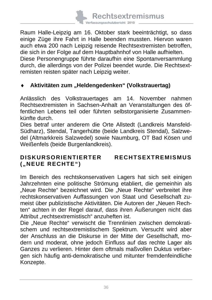 Seite 38 des Verfassungsschutzbericht 2010 Sachsen-Anhalt