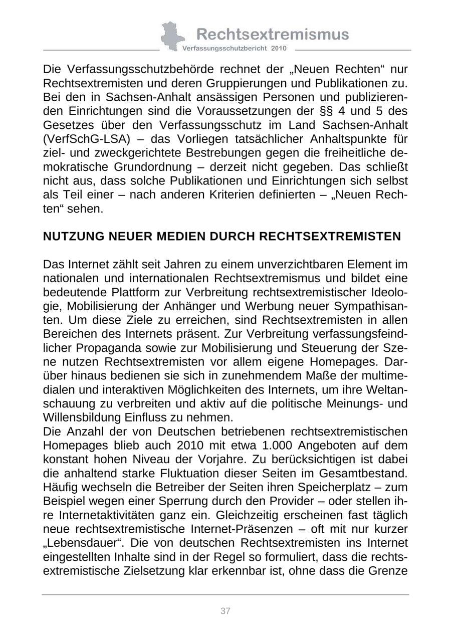 Seite 39 des Verfassungsschutzbericht 2010 Sachsen-Anhalt