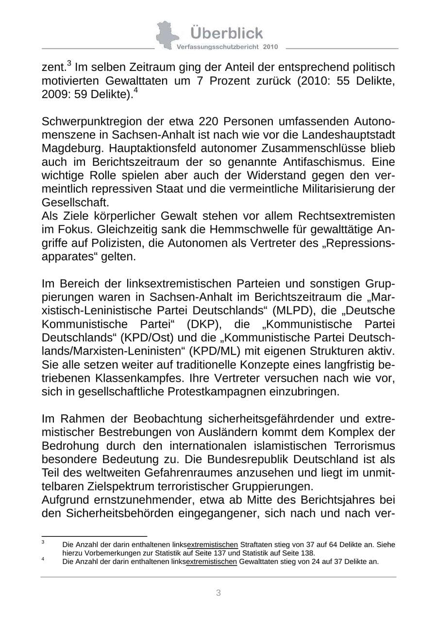 Seite 5 des Verfassungsschutzbericht 2010 Sachsen-Anhalt