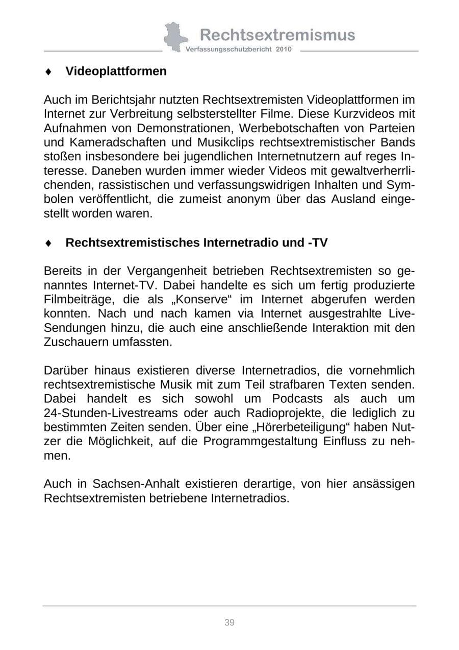 Seite 41 des Verfassungsschutzbericht 2010 Sachsen-Anhalt