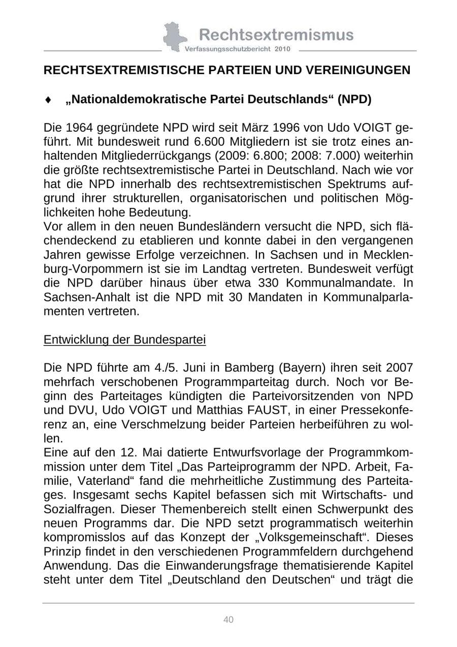 Seite 42 des Verfassungsschutzbericht 2010 Sachsen-Anhalt