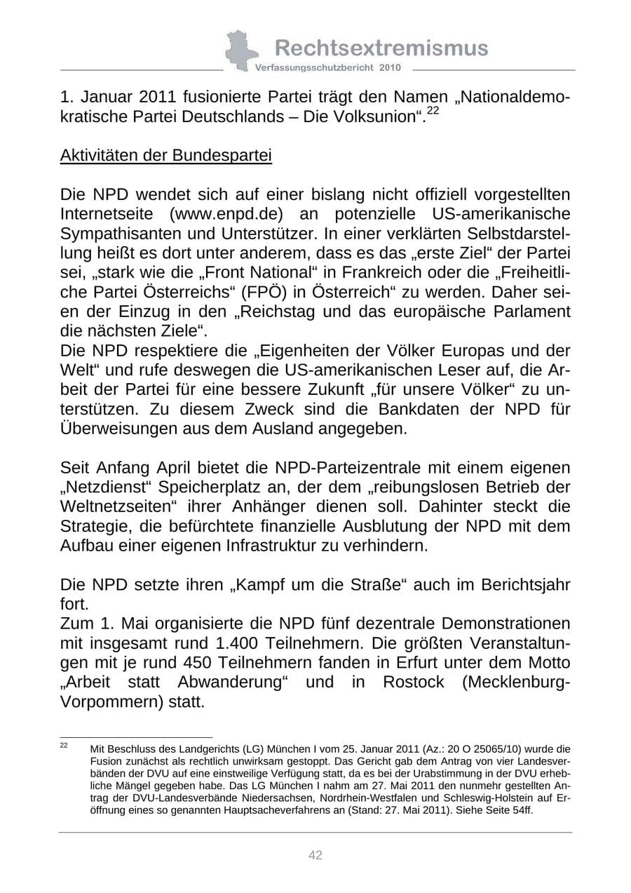 Seite 44 des Verfassungsschutzbericht 2010 Sachsen-Anhalt