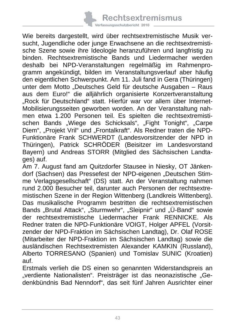 Seite 45 des Verfassungsschutzbericht 2010 Sachsen-Anhalt