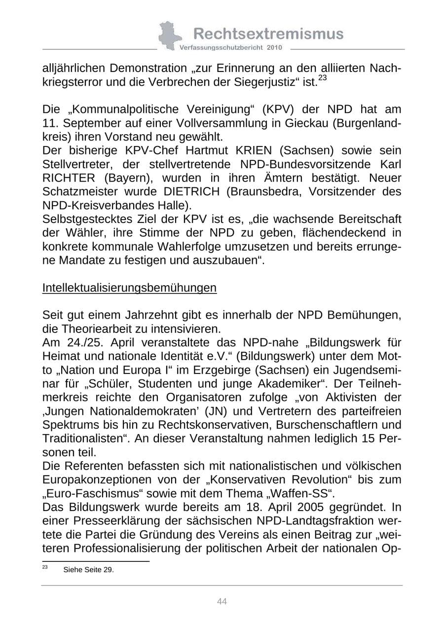 Seite 46 des Verfassungsschutzbericht 2010 Sachsen-Anhalt