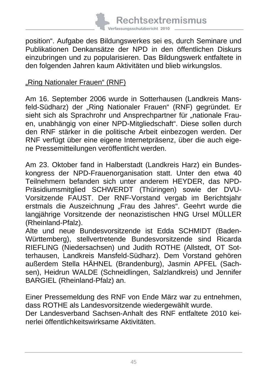 Seite 47 des Verfassungsschutzbericht 2010 Sachsen-Anhalt