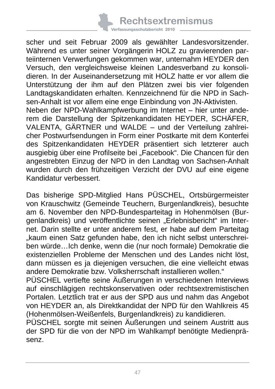 Seite 49 des Verfassungsschutzbericht 2010 Sachsen-Anhalt
