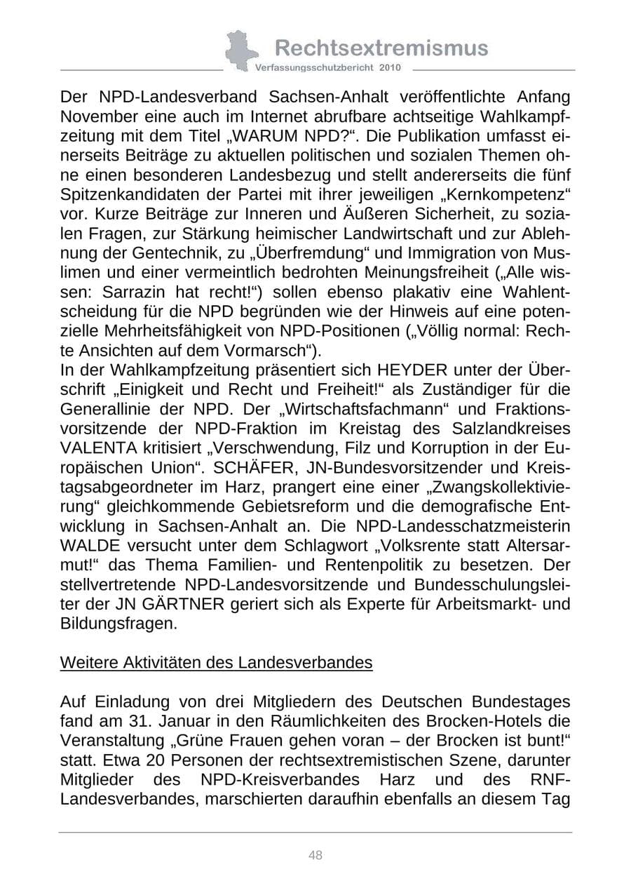 Seite 50 des Verfassungsschutzbericht 2010 Sachsen-Anhalt