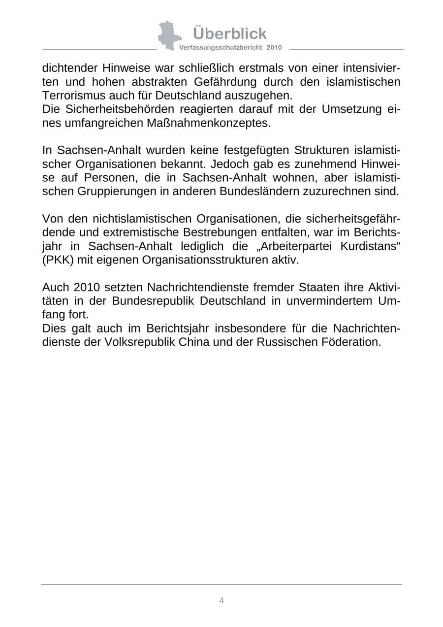 Seite 6 des Verfassungsschutzbericht 2010 Sachsen-Anhalt
