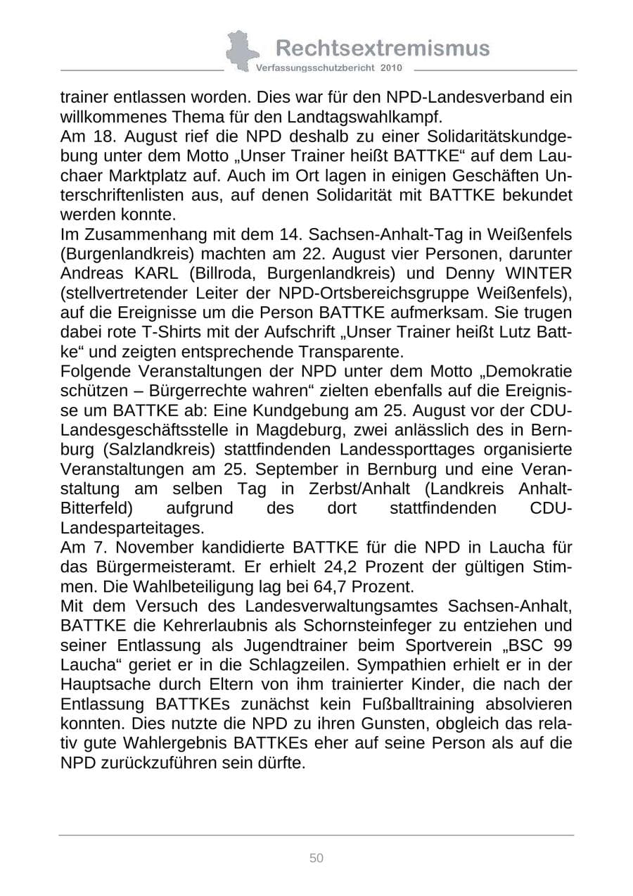 Seite 52 des Verfassungsschutzbericht 2010 Sachsen-Anhalt