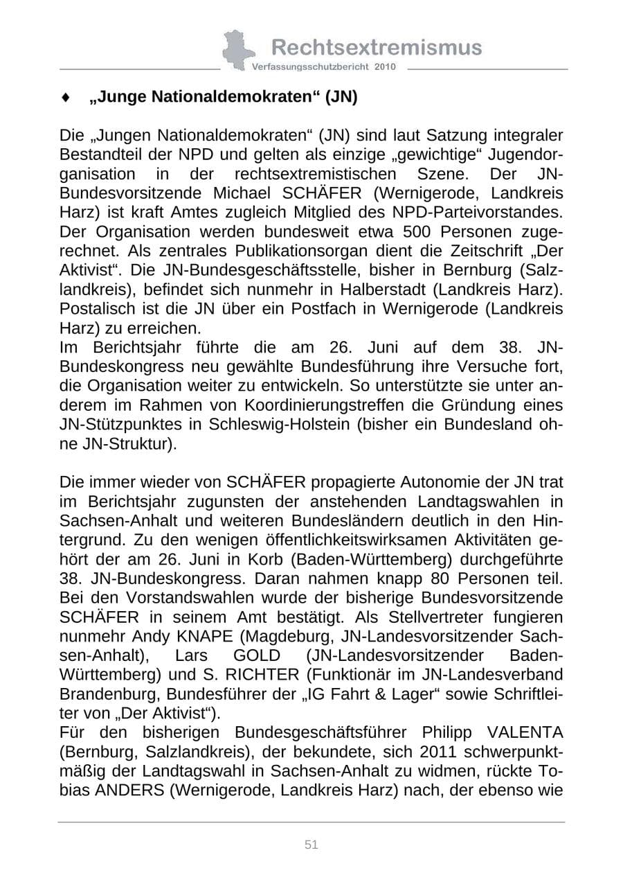 Seite 53 des Verfassungsschutzbericht 2010 Sachsen-Anhalt