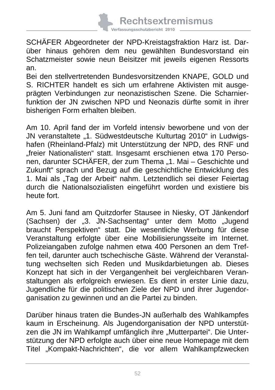 Seite 54 des Verfassungsschutzbericht 2010 Sachsen-Anhalt