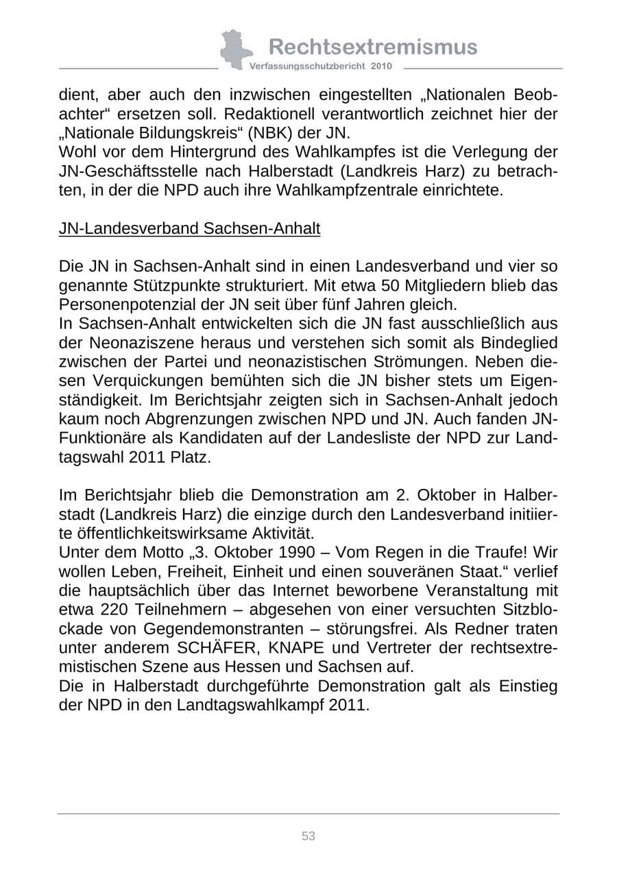 Seite 55 des Verfassungsschutzbericht 2010 Sachsen-Anhalt