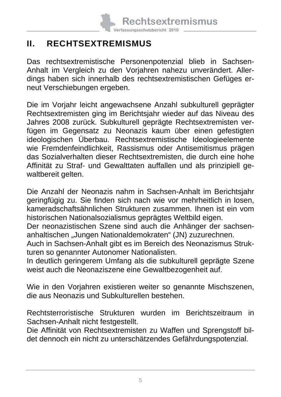 Seite 7 des Verfassungsschutzbericht 2010 Sachsen-Anhalt