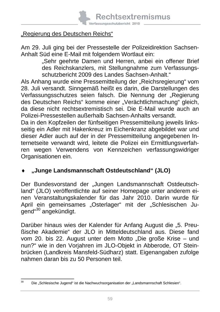 Seite 61 des Verfassungsschutzbericht 2010 Sachsen-Anhalt