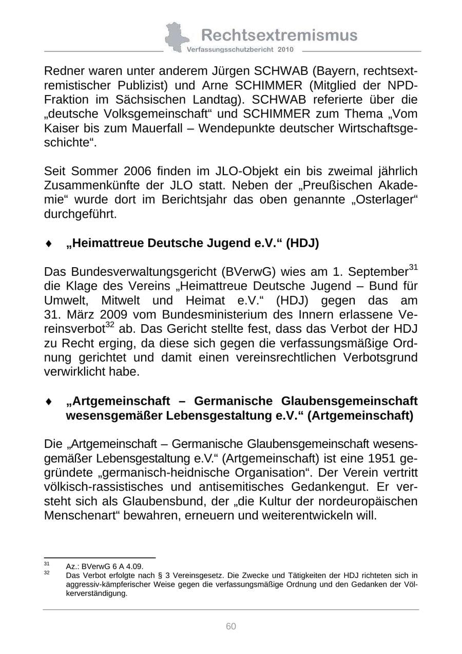 Seite 62 des Verfassungsschutzbericht 2010 Sachsen-Anhalt