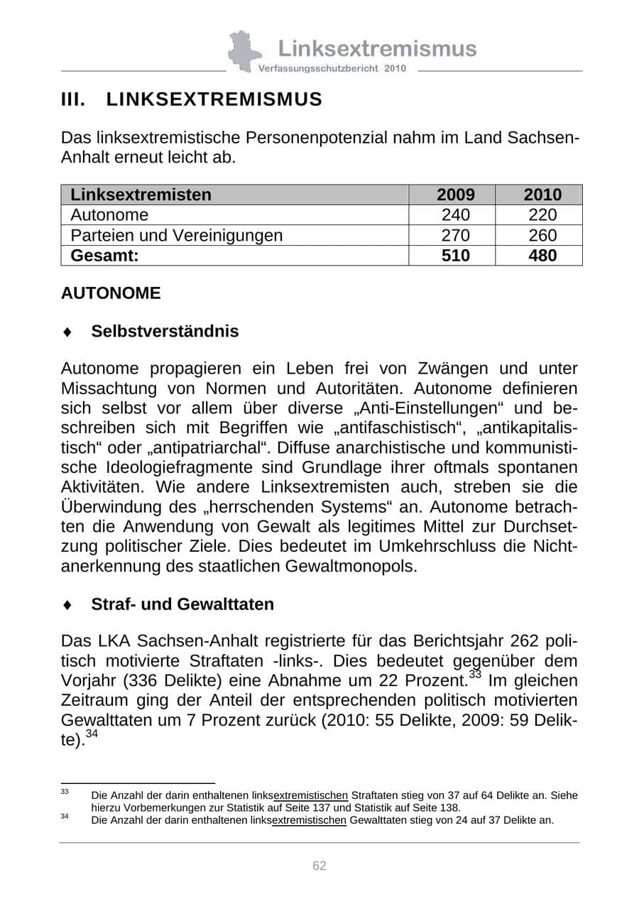 Seite 64 des Verfassungsschutzbericht 2010 Sachsen-Anhalt