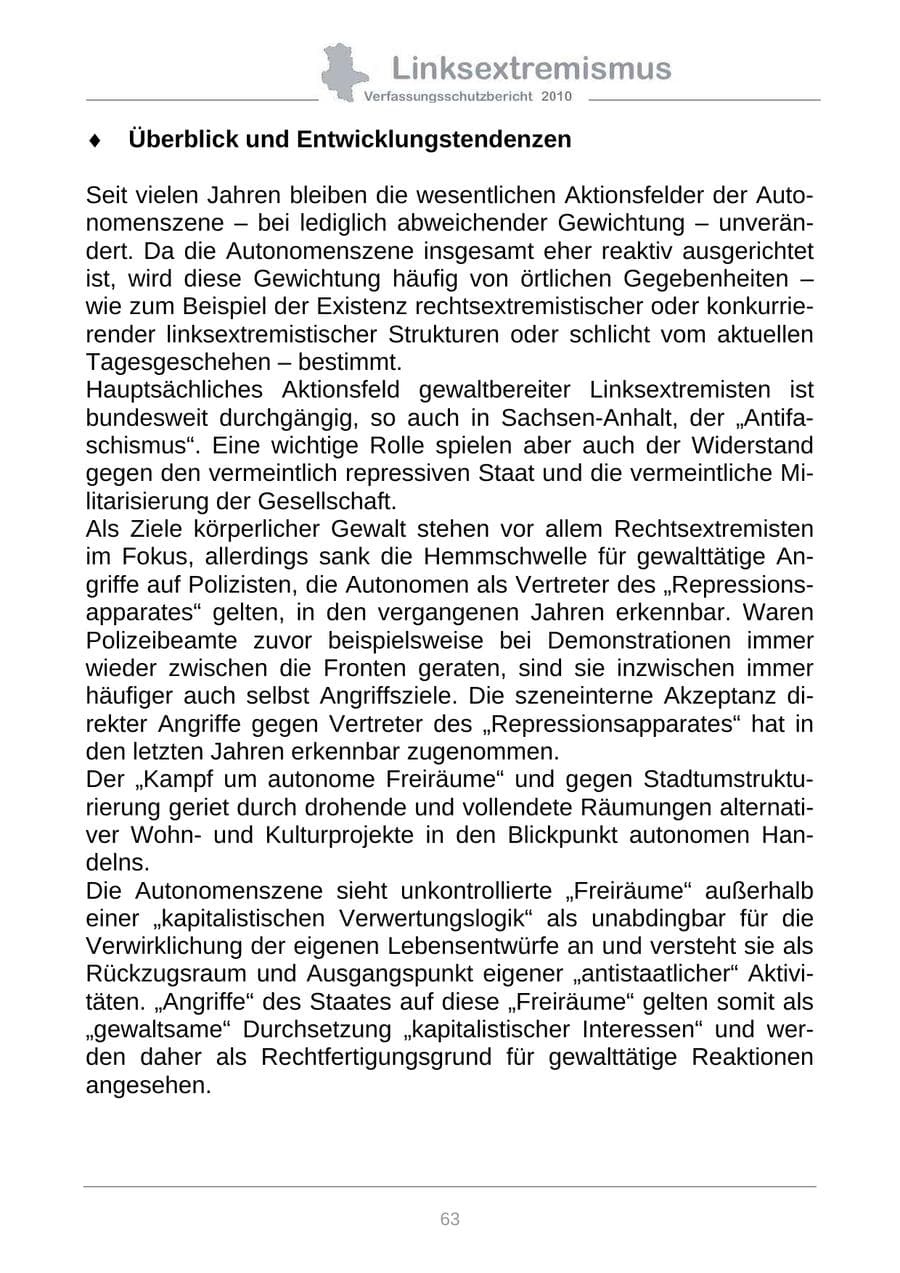 Seite 65 des Verfassungsschutzbericht 2010 Sachsen-Anhalt