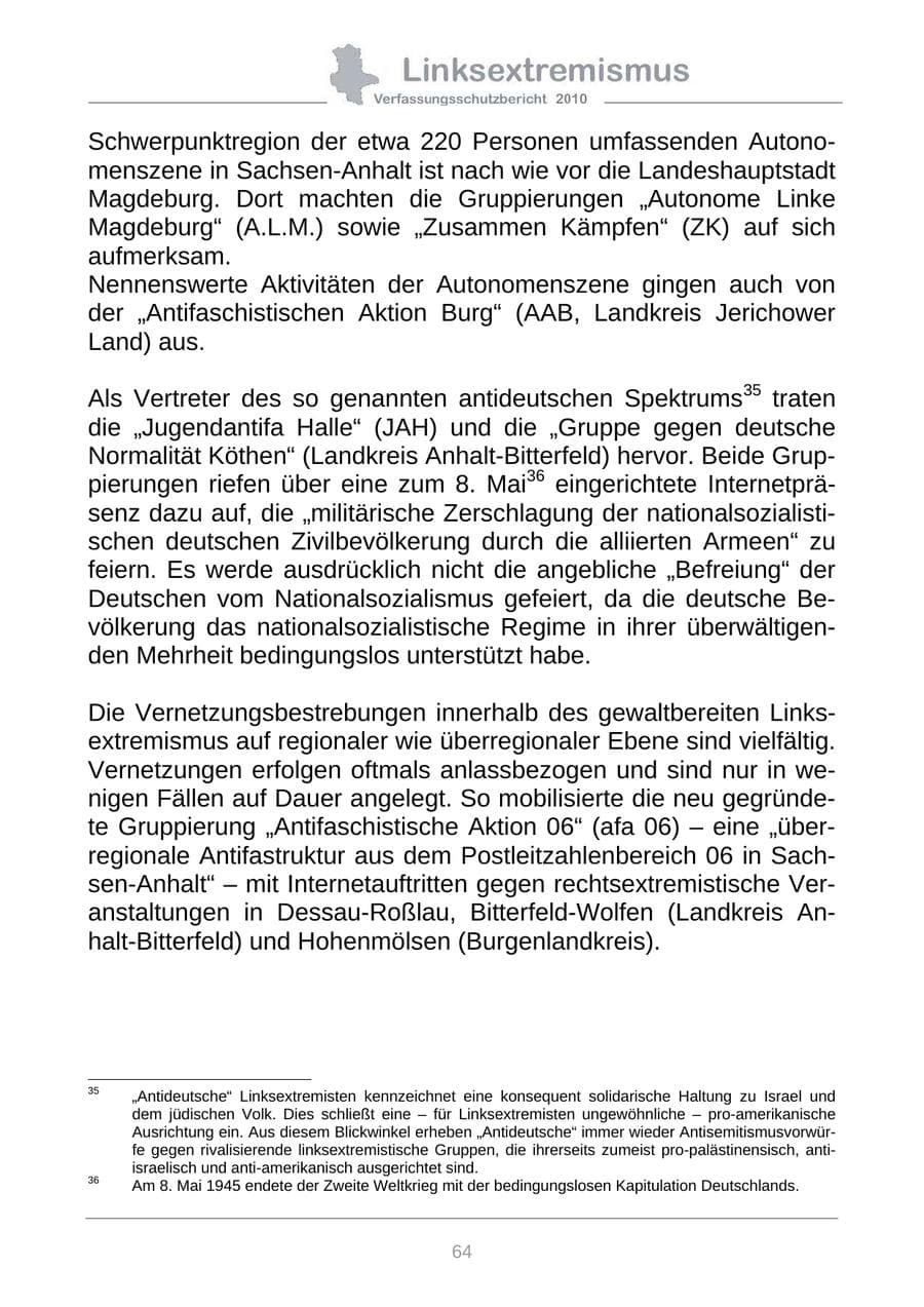 Seite 66 des Verfassungsschutzbericht 2010 Sachsen-Anhalt