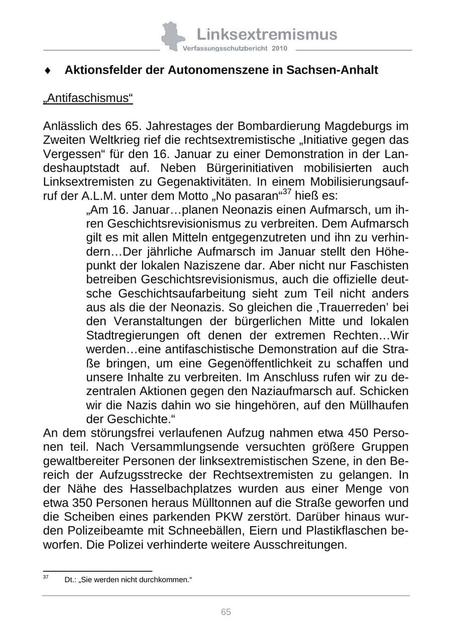 Seite 67 des Verfassungsschutzbericht 2010 Sachsen-Anhalt