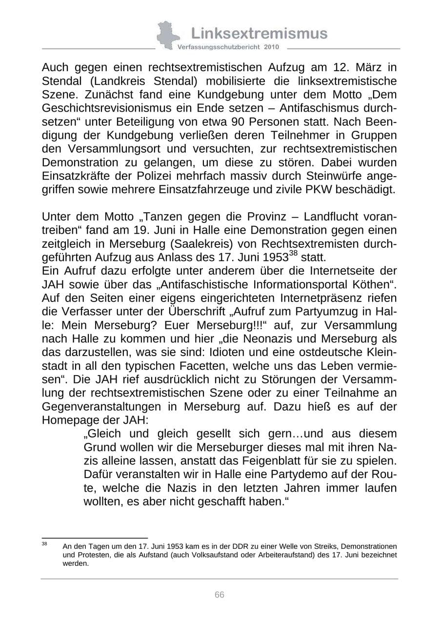 Seite 68 des Verfassungsschutzbericht 2010 Sachsen-Anhalt