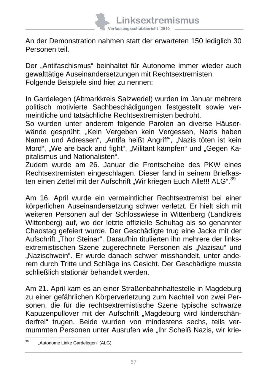 Seite 69 des Verfassungsschutzbericht 2010 Sachsen-Anhalt