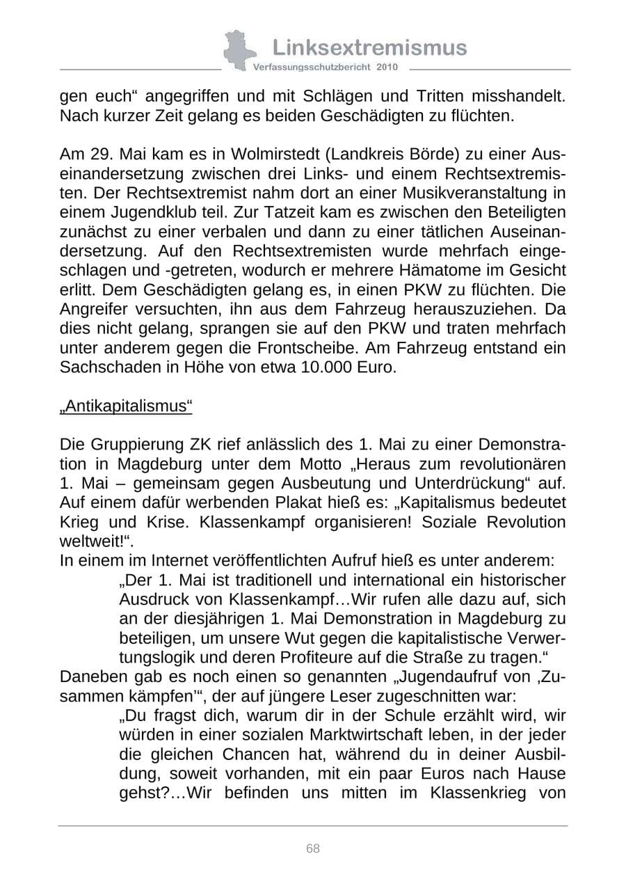 Seite 70 des Verfassungsschutzbericht 2010 Sachsen-Anhalt
