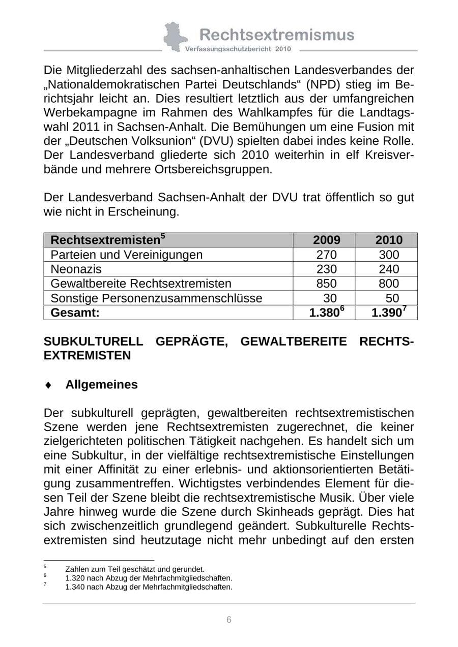 Seite 8 des Verfassungsschutzbericht 2010 Sachsen-Anhalt