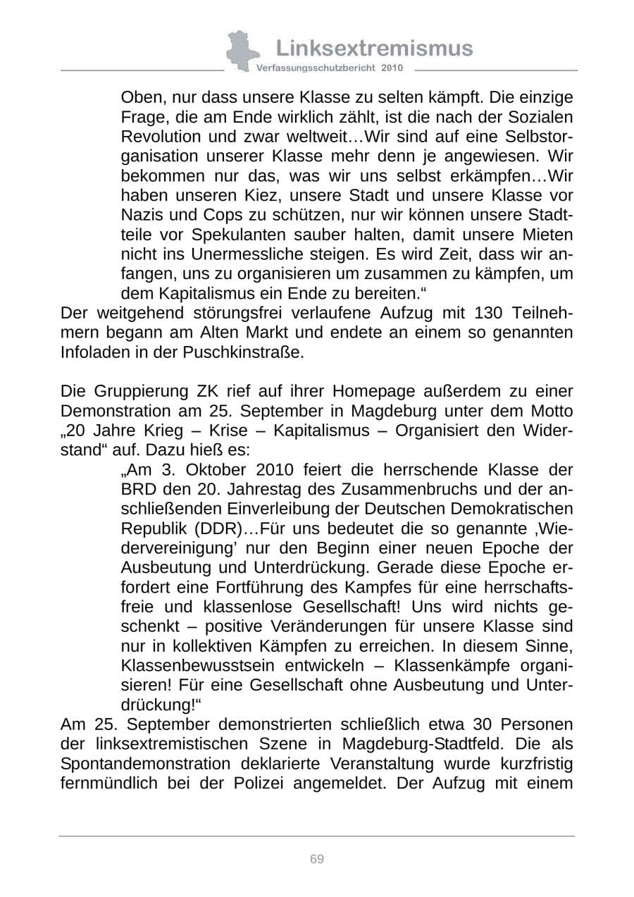 Seite 71 des Verfassungsschutzbericht 2010 Sachsen-Anhalt