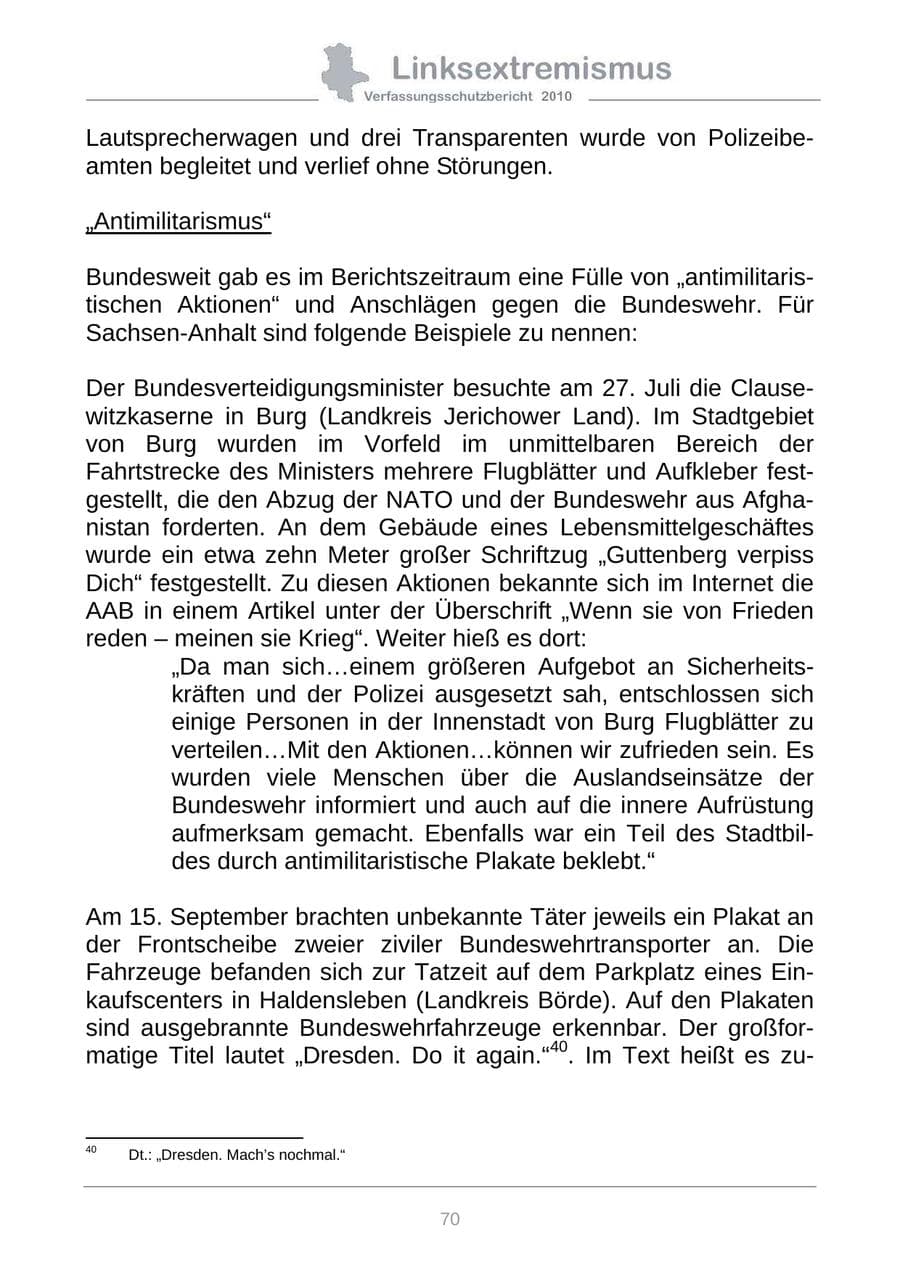 Seite 72 des Verfassungsschutzbericht 2010 Sachsen-Anhalt