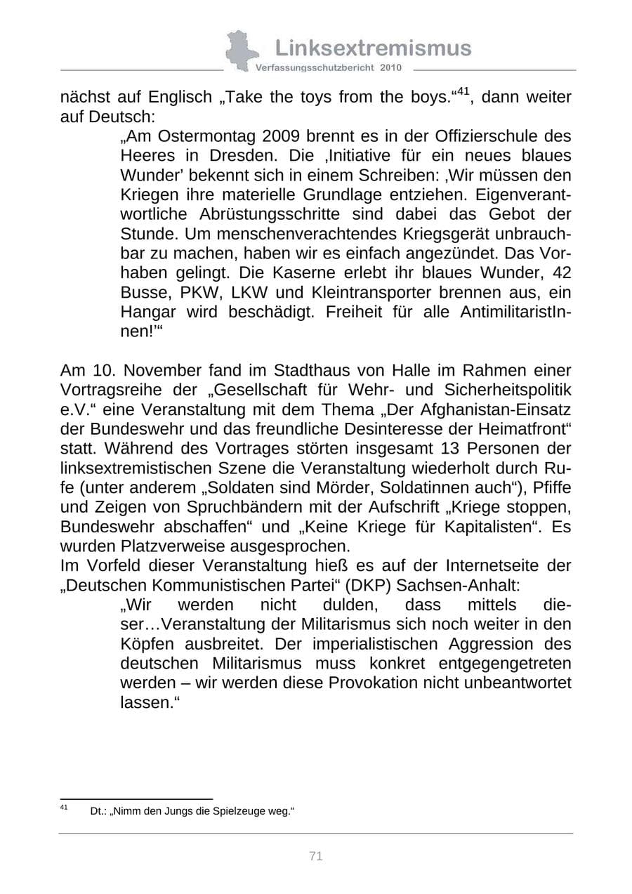 Seite 73 des Verfassungsschutzbericht 2010 Sachsen-Anhalt