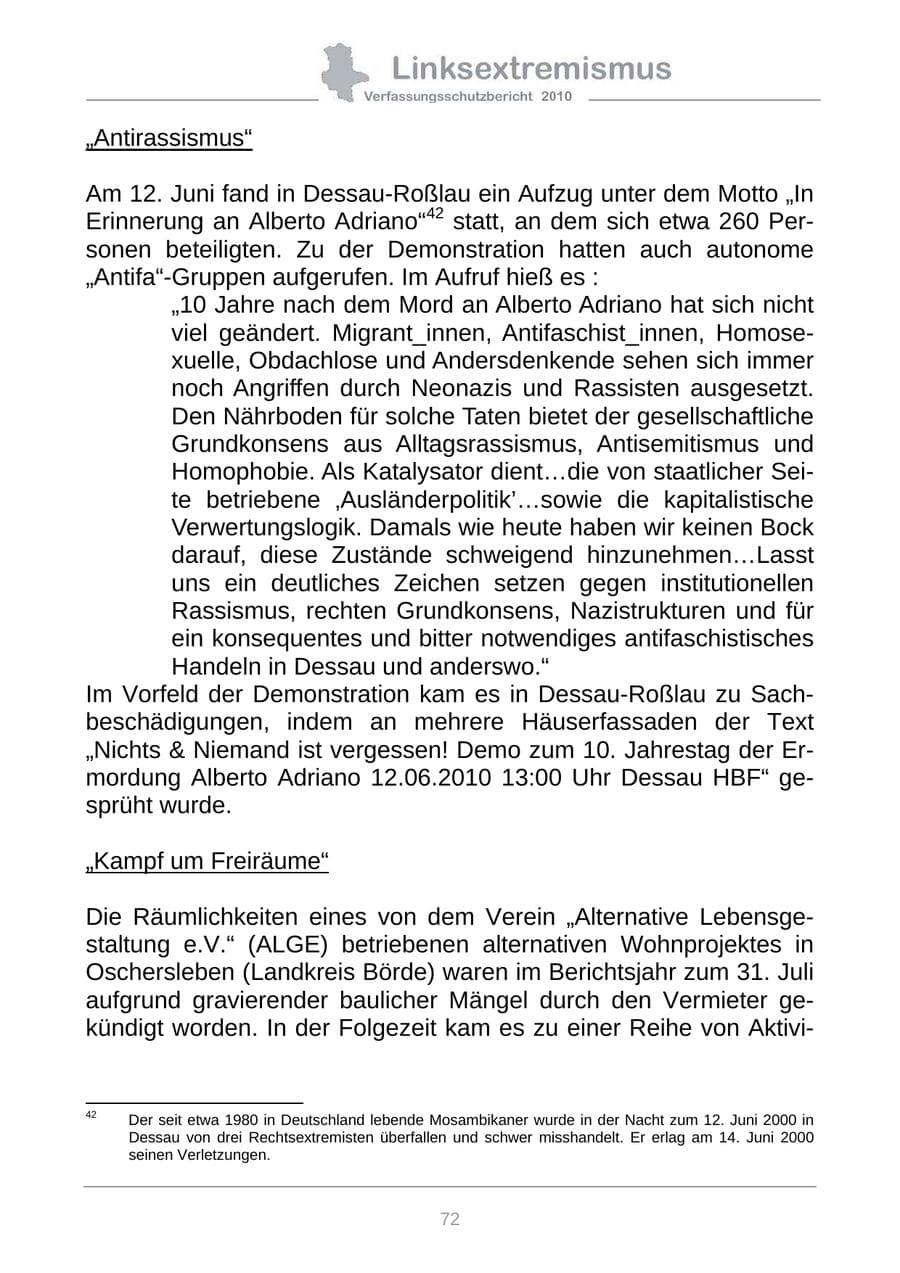 Seite 74 des Verfassungsschutzbericht 2010 Sachsen-Anhalt